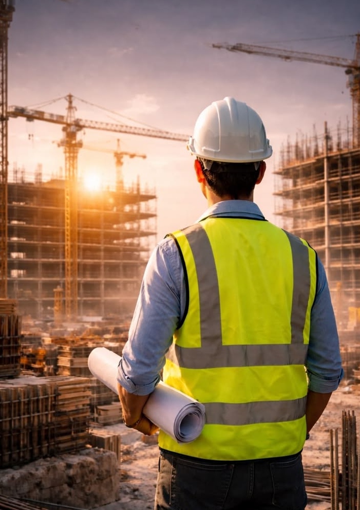 Engineer supervising construction works